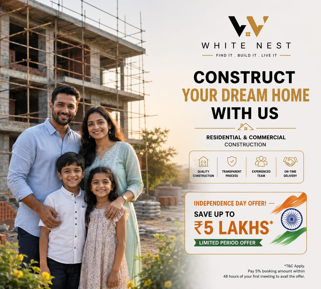 White Nest - Construct Your Dream Home With Us. Fantastic July Offer: Save up to ₹5 Lakhs, limited period offer.